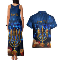Personalised Hanukkah Couples Matching Tank Maxi Dress and Hawaiian Shirt Menorah Happy Jewish Holiday - Wonder Print Shop