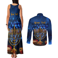 Personalised Hanukkah Couples Matching Tank Maxi Dress and Long Sleeve Button Shirt Menorah Happy Jewish Holiday - Wonder Print Shop