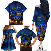 Personalised Hanukkah Family Matching Off Shoulder Long Sleeve Dress and Hawaiian Shirt Menorah Happy Jewish Holiday - Wonder Print Shop