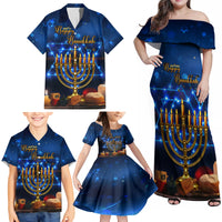 Personalised Hanukkah Family Matching Off Shoulder Maxi Dress and Hawaiian Shirt Menorah Happy Jewish Holiday - Wonder Print Shop