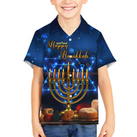 Personalised Hanukkah Family Matching Off Shoulder Short Dress and Hawaiian Shirt Menorah Happy Jewish Holiday - Wonder Print Shop