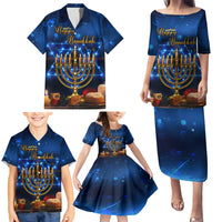 Personalised Hanukkah Family Matching Puletasi Dress and Hawaiian Shirt Menorah Happy Jewish Holiday - Wonder Print Shop