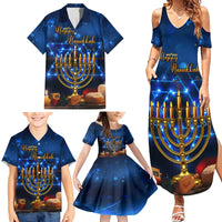 Personalised Hanukkah Family Matching Summer Maxi Dress and Hawaiian Shirt Menorah Happy Jewish Holiday - Wonder Print Shop