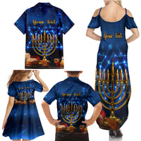 Personalised Hanukkah Family Matching Summer Maxi Dress and Hawaiian Shirt Menorah Happy Jewish Holiday - Wonder Print Shop