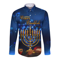 Personalised Hanukkah Long Sleeve Button Shirt Menorah Happy Jewish Holiday - Wonder Print Shop