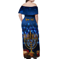 Personalised Hanukkah Off Shoulder Maxi Dress Menorah Happy Jewish Holiday - Wonder Print Shop