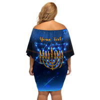 Personalised Hanukkah Off Shoulder Short Dress Menorah Happy Jewish Holiday - Wonder Print Shop