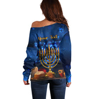 Personalised Hanukkah Off Shoulder Sweater Menorah Happy Jewish Holiday - Wonder Print Shop