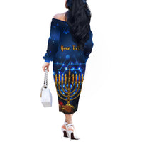 Personalised Hanukkah Off The Shoulder Long Sleeve Dress Menorah Happy Jewish Holiday - Wonder Print Shop