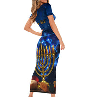 Personalised Hanukkah Short Sleeve Bodycon Dress Menorah Happy Jewish Holiday - Wonder Print Shop