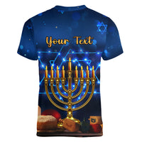 Personalised Hanukkah Women V Neck T Shirt Menorah Happy Jewish Holiday - Wonder Print Shop