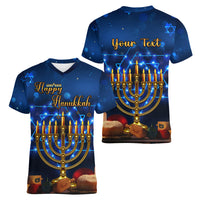 Personalised Hanukkah Women V Neck T Shirt Menorah Happy Jewish Holiday - Wonder Print Shop