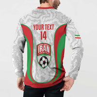 Iran Football Custom Button Sweatshirt Come On Team Melli Cheetah - Wonder Print Shop