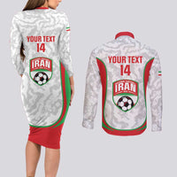 Iran Football Custom Couples Matching Long Sleeve Bodycon Dress and Long Sleeve Button Shirt Come On Team Melli Cheetah - Wonder Print Shop