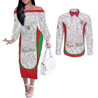 Iran Football Custom Couples Matching Off The Shoulder Long Sleeve Dress and Long Sleeve Button Shirt Come On Team Melli Cheetah - Wonder Print Shop