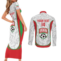 Iran Football Custom Couples Matching Short Sleeve Bodycon Dress and Long Sleeve Button Shirt Come On Team Melli Cheetah - Wonder Print Shop