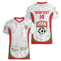 Iran Football Custom Women V-Neck T-Shirt Come On Team Melli Cheetah - Wonder Print Shop