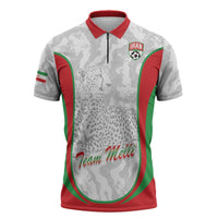 Iran Football Custom Zipper Polo Shirt Come On Team Melli Cheetah - Wonder Print Shop