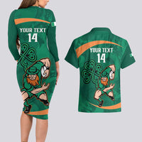 Custom Ireland Rugby Sevens Couples Matching Long Sleeve Bodycon Dress and Hawaiian Shirt Go Champions Irish Shamrock - Wonder Print Shop