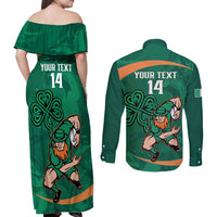 Custom Ireland Rugby Sevens Couples Matching Off Shoulder Maxi Dress and Long Sleeve Button Shirt Go Champions Irish Shamrock - Wonder Print Shop