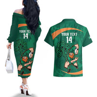 Custom Ireland Rugby Sevens Couples Matching Off The Shoulder Long Sleeve Dress and Hawaiian Shirt Go Champions Irish Shamrock - Wonder Print Shop