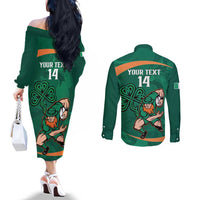 Custom Ireland Rugby Sevens Couples Matching Off The Shoulder Long Sleeve Dress and Long Sleeve Button Shirt Go Champions Irish Shamrock