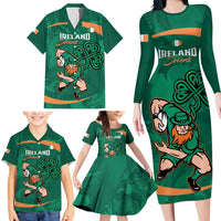 Custom Ireland Rugby Sevens Family Matching Long Sleeve Bodycon Dress and Hawaiian Shirt Go Champions Irish Shamrock - Wonder Print Shop