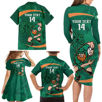 Custom Ireland Rugby Sevens Family Matching Long Sleeve Bodycon Dress and Hawaiian Shirt Go Champions Irish Shamrock - Wonder Print Shop