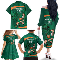 Custom Ireland Rugby Sevens Family Matching Off The Shoulder Long Sleeve Dress and Hawaiian Shirt Go Champions Irish Shamrock - Wonder Print Shop