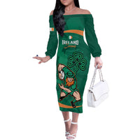 Custom Ireland Rugby Sevens Family Matching Off The Shoulder Long Sleeve Dress and Hawaiian Shirt Go Champions Irish Shamrock - Wonder Print Shop