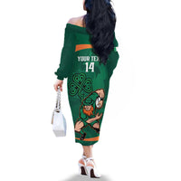 Custom Ireland Rugby Sevens Family Matching Off The Shoulder Long Sleeve Dress and Hawaiian Shirt Go Champions Irish Shamrock - Wonder Print Shop