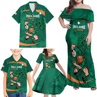 Custom Ireland Rugby Sevens Family Matching Off Shoulder Maxi Dress and Hawaiian Shirt Go Champions Irish Shamrock - Wonder Print Shop