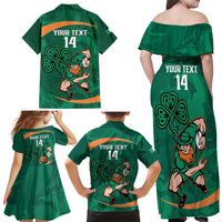 Custom Ireland Rugby Sevens Family Matching Off Shoulder Maxi Dress and Hawaiian Shirt Go Champions Irish Shamrock - Wonder Print Shop