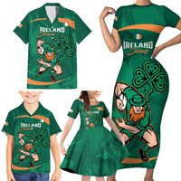 Custom Ireland Rugby Sevens Family Matching Short Sleeve Bodycon Dress and Hawaiian Shirt Go Champions Irish Shamrock - Wonder Print Shop