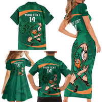 Custom Ireland Rugby Sevens Family Matching Short Sleeve Bodycon Dress and Hawaiian Shirt Go Champions Irish Shamrock - Wonder Print Shop