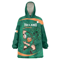 Custom Ireland Rugby Sevens Wearable Blanket Hoodie Go Champions Irish Shamrock - Wonder Print Shop