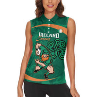 Custom Ireland Rugby Sevens Women Sleeveless Polo Shirt Go Champions Irish Shamrock - Wonder Print Shop