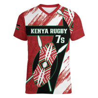 Custom Kenya Rugby Sevens Women V-Neck T-Shirt Go Champions African Pattern - Wonder Print Shop