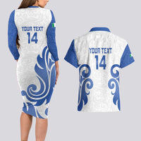 Custom Italy Rugby 2025 Couples Matching Long Sleeve Bodycon Dress and Hawaiian Shirt Come on Gli Azzurri!
