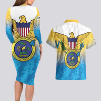 US Virgin Islands Couples Matching Long Sleeve Bodycon Dress and Hawaiian Shirt Coat Of Arms Grunge Style
