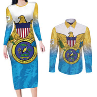 US Virgin Islands Couples Matching Long Sleeve Bodycon Dress and Long Sleeve Button Shirt Coat Of Arms Grunge Style