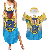 US Virgin Islands Couples Matching Summer Maxi Dress and Hawaiian Shirt Coat Of Arms Grunge Style