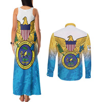 US Virgin Islands Couples Matching Tank Maxi Dress and Long Sleeve Button Shirt Coat Of Arms Grunge Style