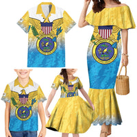 US Virgin Islands Family Matching Mermaid Dress and Hawaiian Shirt Coat Of Arms Grunge Style