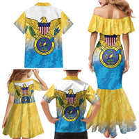 US Virgin Islands Family Matching Mermaid Dress and Hawaiian Shirt Coat Of Arms Grunge Style