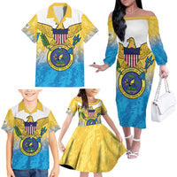 US Virgin Islands Family Matching Off The Shoulder Long Sleeve Dress and Hawaiian Shirt Coat Of Arms Grunge Style