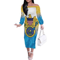 US Virgin Islands Family Matching Off The Shoulder Long Sleeve Dress and Hawaiian Shirt Coat Of Arms Grunge Style