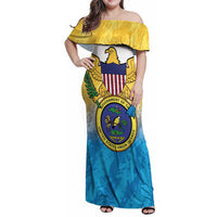 US Virgin Islands Family Matching Off Shoulder Maxi Dress and Hawaiian Shirt Coat Of Arms Grunge Style