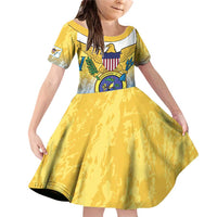 US Virgin Islands Family Matching Off Shoulder Short Dress and Hawaiian Shirt Coat Of Arms Grunge Style