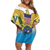 US Virgin Islands Family Matching Off Shoulder Short Dress and Hawaiian Shirt Coat Of Arms Grunge Style